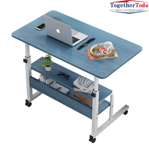 Bureau d'ordinateur moderne en bois réglable en hauteur avec roulettes et support pour ordinateur portable, bureau multifonctionnel avec rangement - Product Image 1