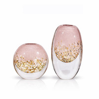 Vase à fleurs artisanal en verre soufflé, style minimaliste moderne, oré et décoré de motifs floraux, élégant récipient décoratif pour salle à manger/café