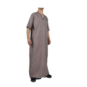 CCY Muslimische Marokkanische Sommer-Kurzarm-Robe Qamis Günstiger Boubou Homme Baumwoll-Leinen-Optik Thobe <span class=keywords><strong>Jalabya</strong></span> für Ramadan V-Ausschnitt - Product Image 5
