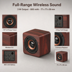 Mini Altavoz Inalámbrico de Madera Retro, Portátil, 3W, Rango Completo, Bajos Reforzados, para Decoración de Hogar/Oficina y Regalo Navideño - Product Image 2