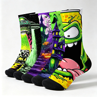 Chaussettes mi-mollet décontractées pour hommes, à imprimé hivernal Alien UFO, fantaisie et amusantes, avec motifs de citrouille effrayante et de maison hantée, style dessin animé, pour usage quotidien