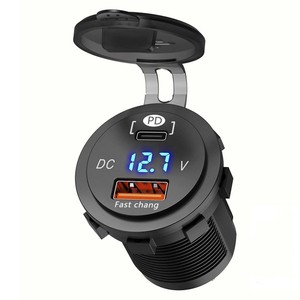 Prises rondes multifonctionnelles avec voltmètre, <span class=keywords><strong>chargeur</strong></span> USB 12V et <span class=keywords><strong>chargeur</strong></span> Type C, <span class=keywords><strong>chargeur</strong></span> USB PD 12V pour <span class=keywords><strong>bateau</strong></span> - Product Image 1