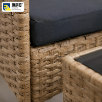 Ensemble de canapés en rotin d'extérieur, ensemble de meubles de patio 4 pièces avec 2 fauteuils individuels et table basse en verre noir