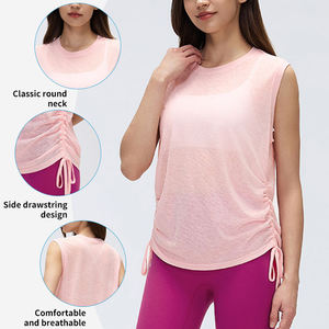 Débardeur de yoga <span class=keywords><strong>sans</strong></span> manches à séchage rapide pour <span class=keywords><strong>femme</strong></span>, en fil slub léger, coupe ample, idéal pour la course et le fitness estival - Product Image 3