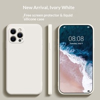 Coque de téléphone unisexe antichoc en silicone liquide bleu fumé à bords droits pour iPhone 14 Plus avec design minimaliste couleur unie