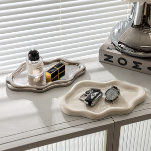 Leichte Luxus Keramik Schmuck Tablett Trinket Dish Einfache unregelmäßige Design Schmuck Lagerung Display Platte Keramik Aufbewahrung stablett - Product Image 4