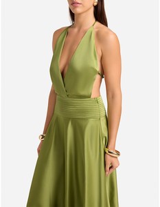 Robe longue formelle en laine à col halter et taille empire, respirante, pour l'été, service OEM - Product Image 3
