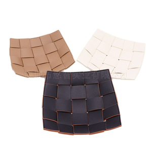 ถาดเก็บของหนัง PU แบบสาน มีสินค้าในสต็อก, ถาดเก็บของบนโต๊ะทำงานแบบประกบสี่เหลี่ยม, ถาดเก็บผลิตภัณฑ์ดูแลผิวสไตล์หรูหราสำหรับวางที่ทางเข้า - Product Image 3