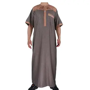New Design Indonesia Muslim Wearing Cotton Made Muslim Dress Short Sleeves Islamic Thobe