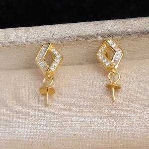 Boucles d'oreilles papillon en argent S925 avec couronne, accessoire de bricolage, bijoux en perles, capuchons de perles de 3 mm, support vide, semi-fini JG5942 - Product Image 2