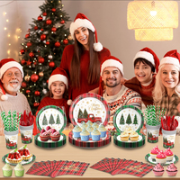 Ensemble de vaisselle de fête à thème Noël en plaid de qualité supérieure, assiettes, gobelets et serviettes pour les fêtes et événements de fin d'année