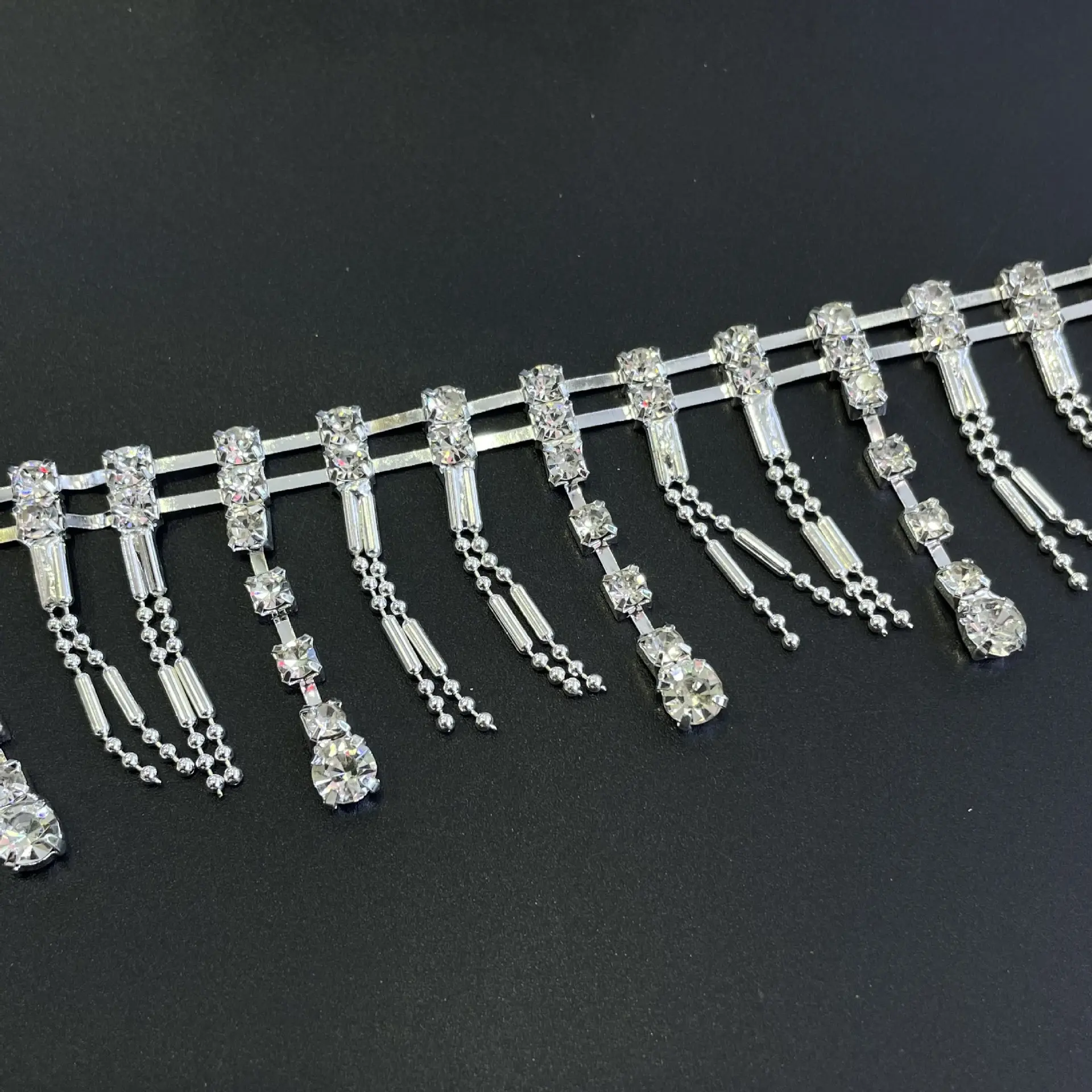 Ready Stock Metal Motif Rhinestone Chain Tassel Silver Bead Rhinestone Tassel Fringe Trimming Garment Accessories