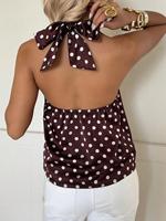 Camisa de lunares estilo Y2K, 1 unidad en stock, MOQ bajo, blusa informal de moda con cuello halter y lazo en la espalda para mujer