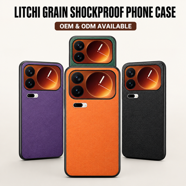 OEM/ODM PU Leather Litchi Texture Wireless Charging Shockproof Phone Case, Protective Cover for Xiaomi 17/15/14/13 Series