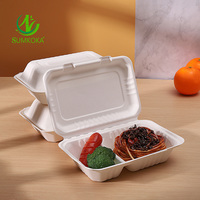 SUMOKOKA Boîte alimentaire jetable à clapet 9*6 pouces à 2 compartiments en pulpe de bagasse de canne à sucre, conforme FDA, pour plats à emporter