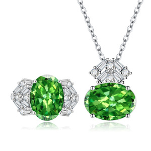 Joyería Más Vendida 2026, Juego de Joyería de Cobre con Circonita Cúbica de Corte Ovalado de 10*14mm, Juego de Collar con Piedra Verde de Alto Contenido de Carbono para Mujer - Product Image 1