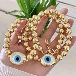 BD-L6247 Collar con Cuentas Doradas Ojo Turco y Colgante de Ojo Esmaltado, Cierre de Langosta Ajustable, Cadena Extensible - Product Image 3