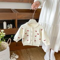 Cardigan en tricot pour fille, printemps-automne, broderie cœur, manches longues, pull bébé