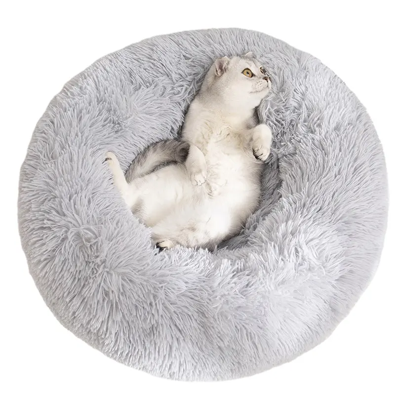 Sustentável Removível Cat Dog Pet Almofada Confortável Plush Rodada Donut Pet Cama Lavável Suave Fuzzy Calmante Luxury Dog Beds