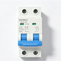 Interruptor de Circuito en Miniatura Tipo C de 2 Polos para Riel DIN, Sistemas de Distribución Eléctrica Industrial, 400V 4.5kA 50/60Hz