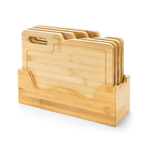 Bamboo Cutting Board <b>Set</b> 4 Piece With Stand Categorized For Kitchen Use - Product Image 1