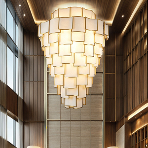 Lustre en albâtre et cuivre, luminaire moderne de luxe, éclairage décoratif d'intérieur pour villa, hôtel, hall, salon, salle à manger, maison - Product Image 1