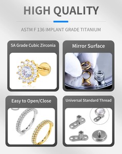 Piercing per Orecchio in Titanio Grado Impiantabile Lotus con Zircone, Regalo di Nozze per Bambini, <span class=keywords><strong>Gioielli</strong></span> per Piercing Industriale - Product Image 3