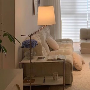 Qiaoqing Floor Lamp Led <b>Light</b> Source Swing Arm Fabric Shade Modern Minimalist Design For Living Room Bedroom Study Reading - Product Image 4