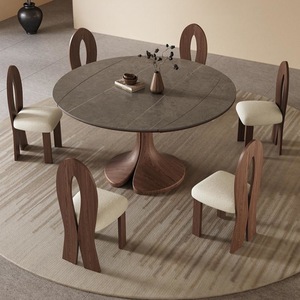 Wabi Sabi Style Round Extendable Solid Wood Dining <b>Table</b> With Chairs For <b>Small</b> Apartments And Home Use - Product Image 4