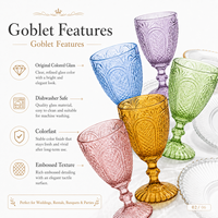 Assiette de présentation de 13 pouces à bord peint pour mariage, banquet, fête, location de vaisselle, ensemble de gobelets en verre gaufré coloré en gros