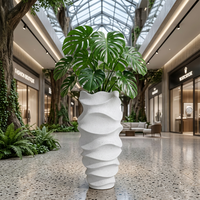 Pot Bunga & Planter Taman Modern Besar Warna Hijau dari Fiberglass Beton untuk Luar Ruangan Bentuk Spiral