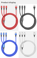 Kabel USB Data pengisi daya, kabel USB mikro Tipe C kepang nilon 3 in 1 untuk ponsel komputer Video Game