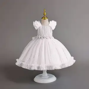 فستان للفتيات الصغيرات للبيع بالجملة فستان أميرة بلون سادة مزين بالترتر لأعياد الميلاد الأولى للأطفال
