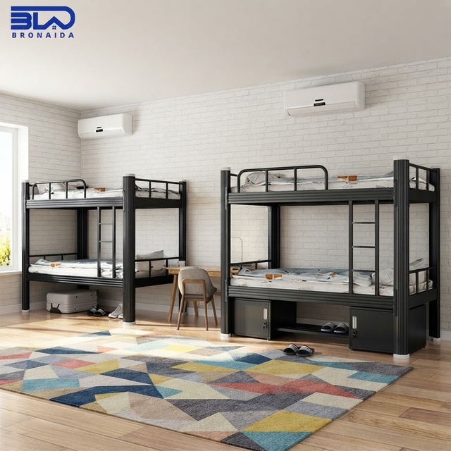 Metal Bunk Beds Frame Twin Size Heavy Duty KD Structure Steel Double Deck Bed School Dormitory Hostel OEM Customized