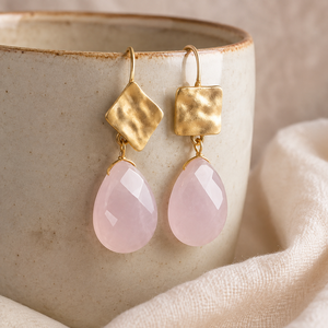 Orecchini pendenti vintage con pietra rosa, stile minimalista elegante, gioielli alla moda per donna, accessori per feste e uso quotidiano - Product Image 2