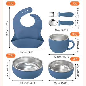 Red 6 Piece Stainless Steel Silicone Baby Dining Set Dishwasher Safe Eco Friendly Christmas Bowl for Kids - Product Image 4