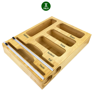 6 in 1 Bamboo Ziplock Bag Storage Organizer Foil and Plastic Wrap Organizer Plastic Wrap Foil Wrap And Zip Lock Organizer