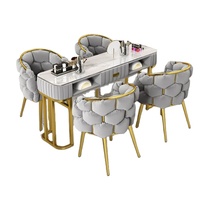 Ensemble de table et chaise de salon de manucure QM luxueux pour deux personnes, avec armoire de rangement, dessus en velours moderne, meubles écologiques pour hôtels et commerces