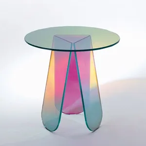 Color Changeable Colorful Rainbow Hologram Type Iridescent Dichroic Coffee Table Glass Sheet