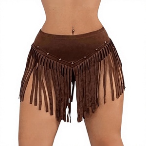 Mini-jupe à franges pour femme, taille haute, style denim à pampilles, pour soirée dansante et festival, jupes en velours pour femme - Product Image 1