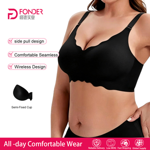 Reggiseno Senza Cuciture Wireless con Supporto in Gel, Bordo Ondulato, <span class=keywords><strong>Taglie</strong></span> <span class=keywords><strong>Forti</strong></span>, Push-Up, Effetto Lifting, Coppe Sottili, Comfort, <span class=keywords><strong>per</strong></span> Donna - Product Image 2