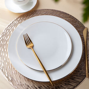 Juego de platos de cena laterales de porcelana blanca de 8 ", 10" y 12 "al por mayor platos de lujo con borde dorado de porcelana china de hueso para eventos, bodas, hoteles VIP - Product Image 2