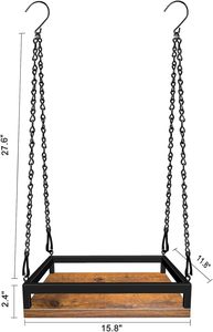 Support de jardinière suspendu en bois de 16 ''avec cadre en métal et étagère de jardinière de plafond à chaîne pour plantes d'intérieur - Product Image 3