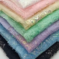 Tissu en maille florale 3D en polyester 100 % avec broderie de sequins scintillants, vente en gros d'usine