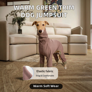 Sudadera de invierno para perro, mono de cuatro patas, cálido, suave, agradable para la piel, con ribete verde, lavable a máquina, para Galgo y Whippet - Product Image 2