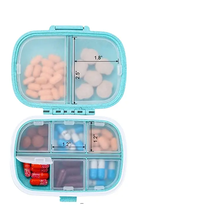 Organizador de pastillas de viaje de doble capa, caja de pastillas pequeña a prueba de humedad para bolso de bolsillo, caja de pastillas de uso diario, 8 compartimentos