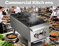 Cuisinière de comptoir professionnelle en acier inoxydable à gaz naturel, 2 brûleurs, multifonctionnelle, garantie 1 an, modèle d'équipement de cuisson