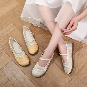 Chaussures plates Mary Jane en jacquard chinois pour femme, dessus en tissu, semelle souple en caoutchouc, style Hanfu, pour le quotidien, le travail, l'automne - Product Image 4
