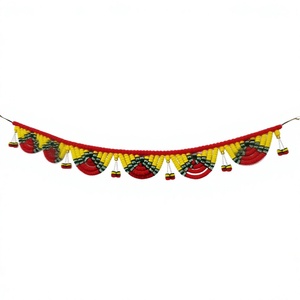 Décoration Murale Macramé en Plastique Perlé Rouge Jaune Vert, Art Déco Floral, Décoration de Maison, Décoration de Fêtes du Nouvel An, Salon - Product Image 1