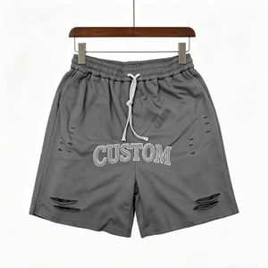 Shorts en coton délavé à l'acide pour hommes, personnalisables, avec bords bruts et broderie vintage, vente en gros - Product Image 6